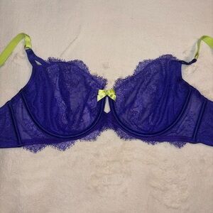 Victoria's Secret Purple and Lime Lace and Mesh Unlined Underwire Bra